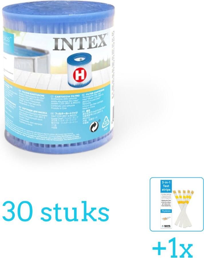 Intex Filter Cardridge Type H 30 stuks Voordeelverpakking Inclusief WAYS Testrips (1 stuks) Type H filter Geschikt voor 28602GS Pomp