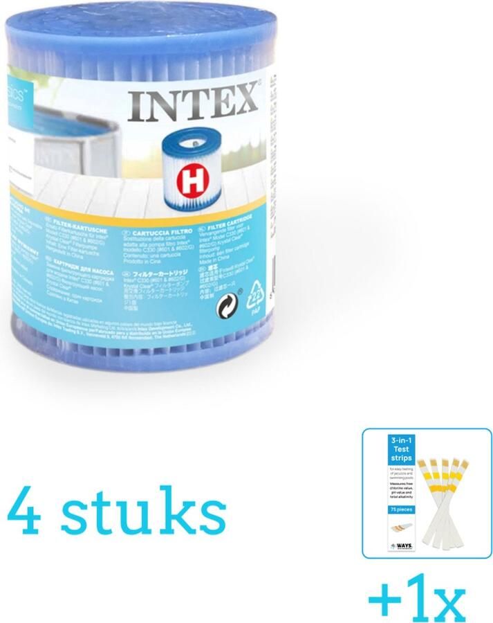 Intex Filter Cardridge Type H 4 stuks Voordeelverpakking Inclusief WAYS Testrips (1 stuks) Type H filter Geschikt voor 28602GS Pomp