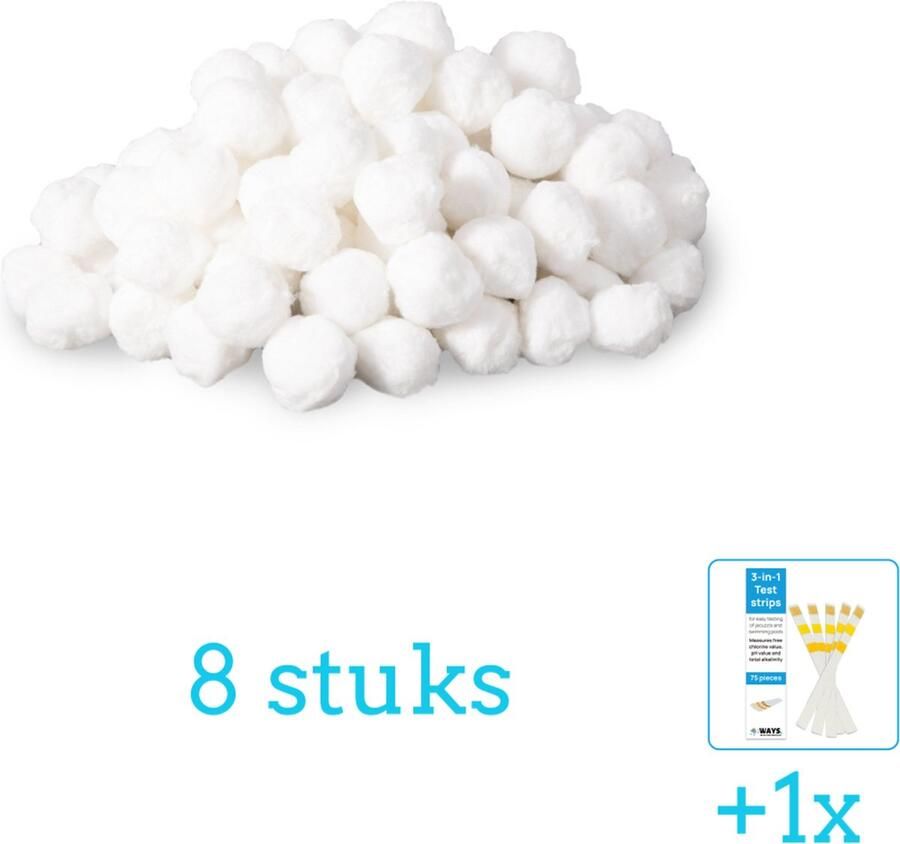 Intex Filterbollen Geschikt voor zandfilterpomp 29045 8 stuks Voordeelverpakking Inclusief WAYS Testrips (1 stuks) 26642GS 26644GS 26646GS 26648GS 26652GS