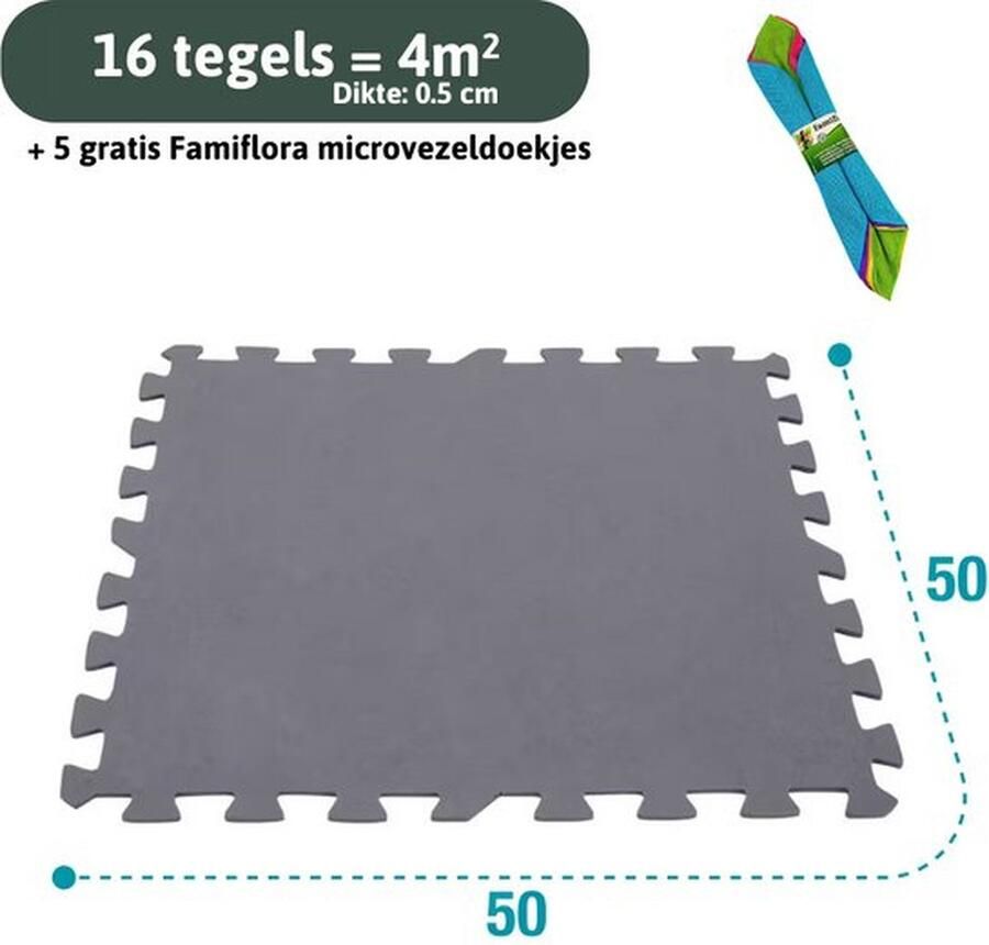 Intex grijze zwembadtegels 29084 4m² 16 tegels van 50x50 cm (=4m²) Dikte vloertegels 5MM Met 5 gratis Famiflora microvezeldoeken