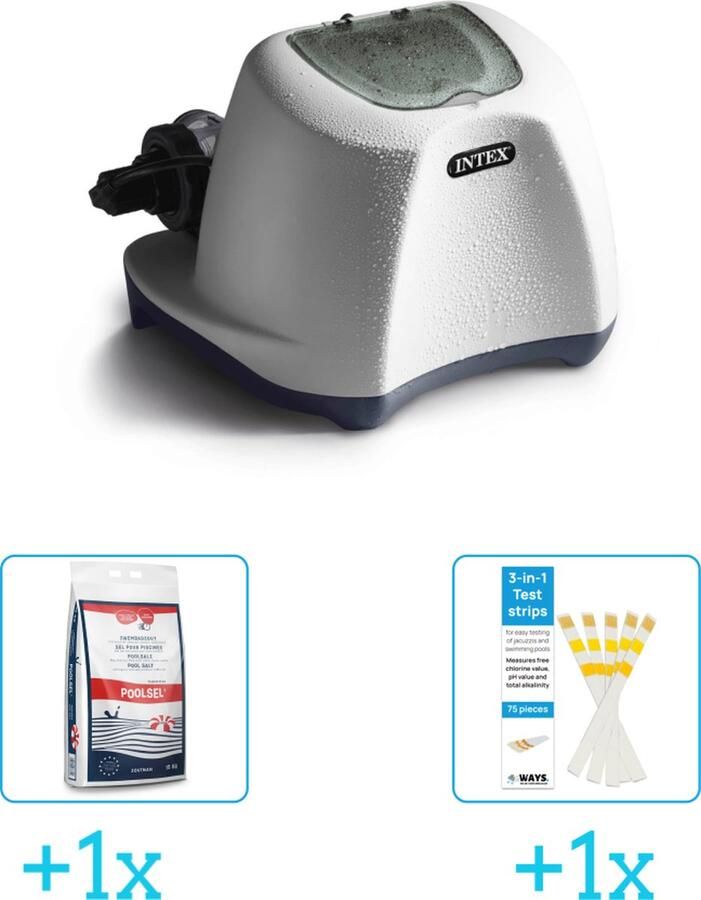 Intex QS1200 zoutwwatersysteem tot 56.800 liter inclusief Zwembadzout 15 kg. (1 stuks) & WAYS Testrips (1 stuks)