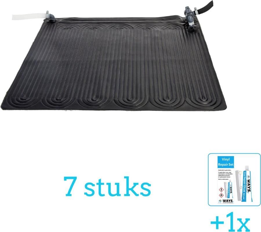 Intex Solar Mat Zwembad Verwarming 28685 7 stuks Voordeelverpakking Inclusief WAYS Reparatiesetje (1 stuks) Verwarming voor Zwembad Zonneverwarming Zwembadverwarming Geschikt voor alle filterpompen met 32 en 38 mm