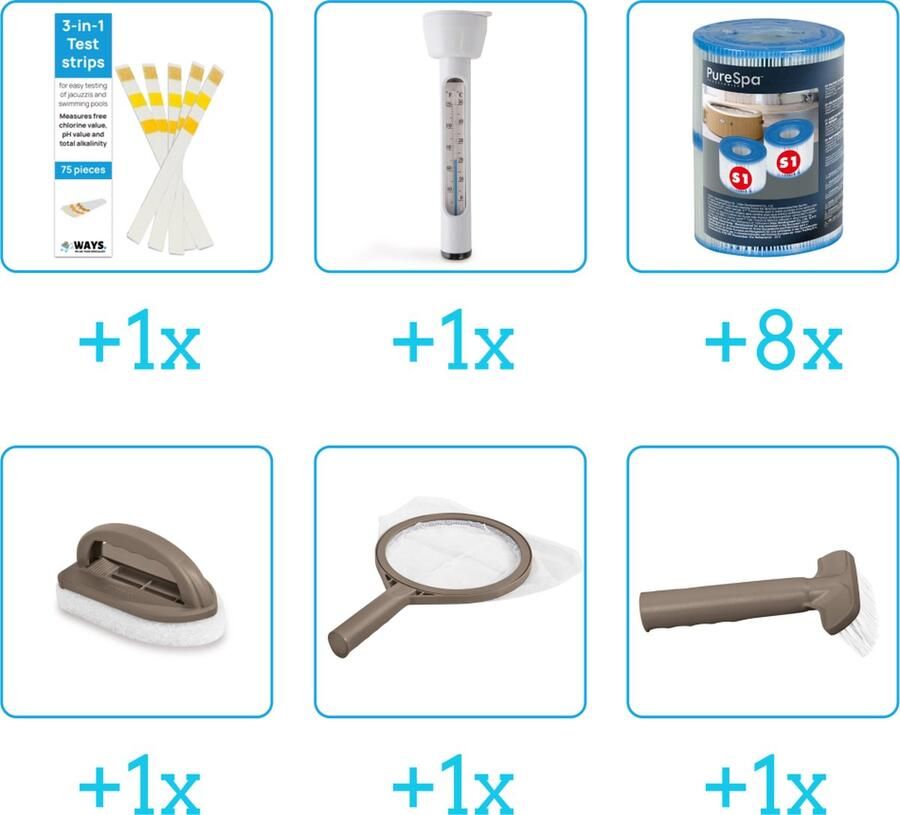 Intex Spa Onderhoudsset Startersset Onderhoud Spa bevat Schoonmaaksets Testrips Thermometer en Filters Spa Onderhoud Startersset Onderhoud voor Spa Geschikt voor alle type Spa's (4-delig)