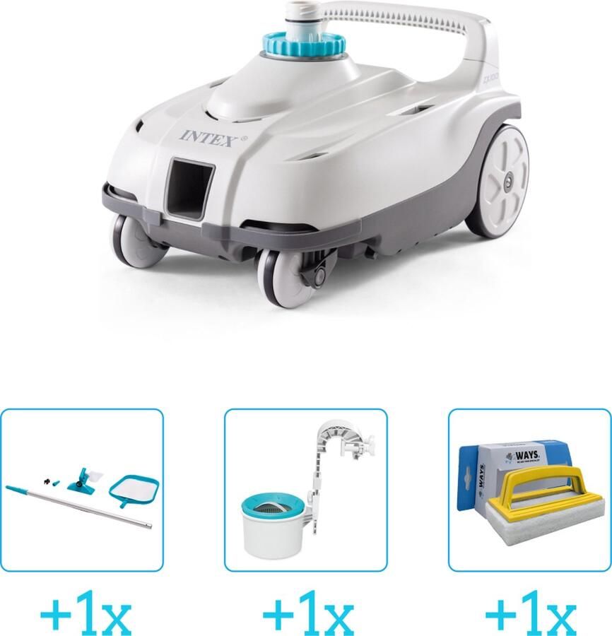 Intex Zwembadonderhoud Zwembad stofzuiger ZX100 Automatisch 28006 inclusief Schoonmaakset Skimmer en Scrubborstel 4-delig Geschikt voor alle type zwembaden Zwembadstofzuiger