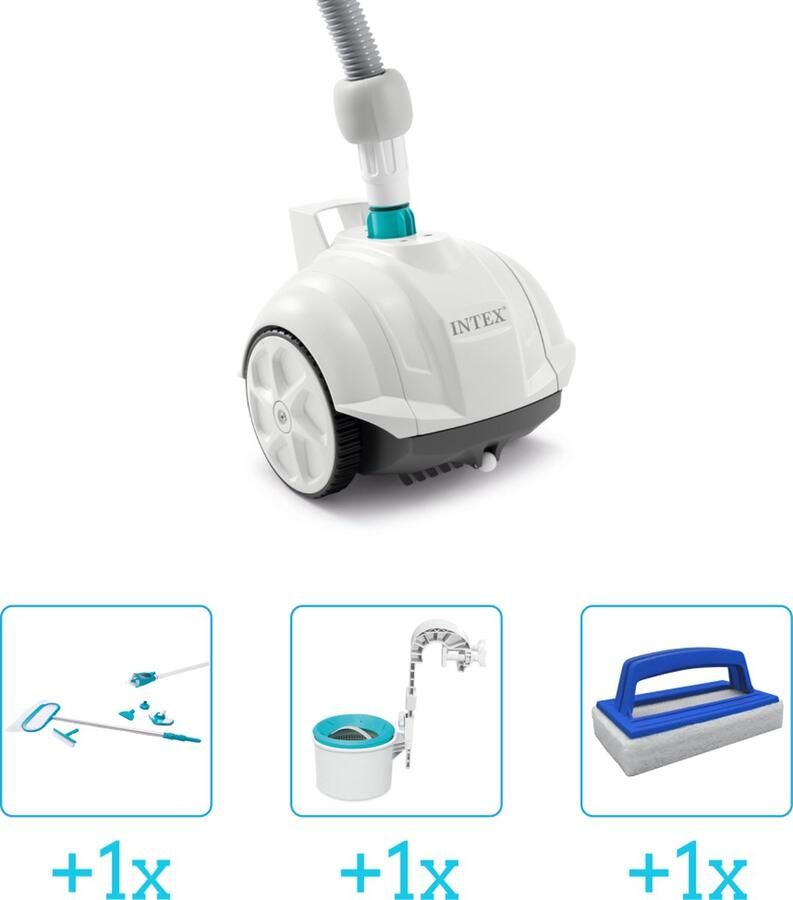 Intex Zwembadonderhoud Zwembad stofzuiger ZX50 Automatisch 28007 inclusief Schoonmaakset Skimmer en Scrubborstel 4-delig Ideaal voor zwembaden tot 488 m lengte Zwembadstofzuiger