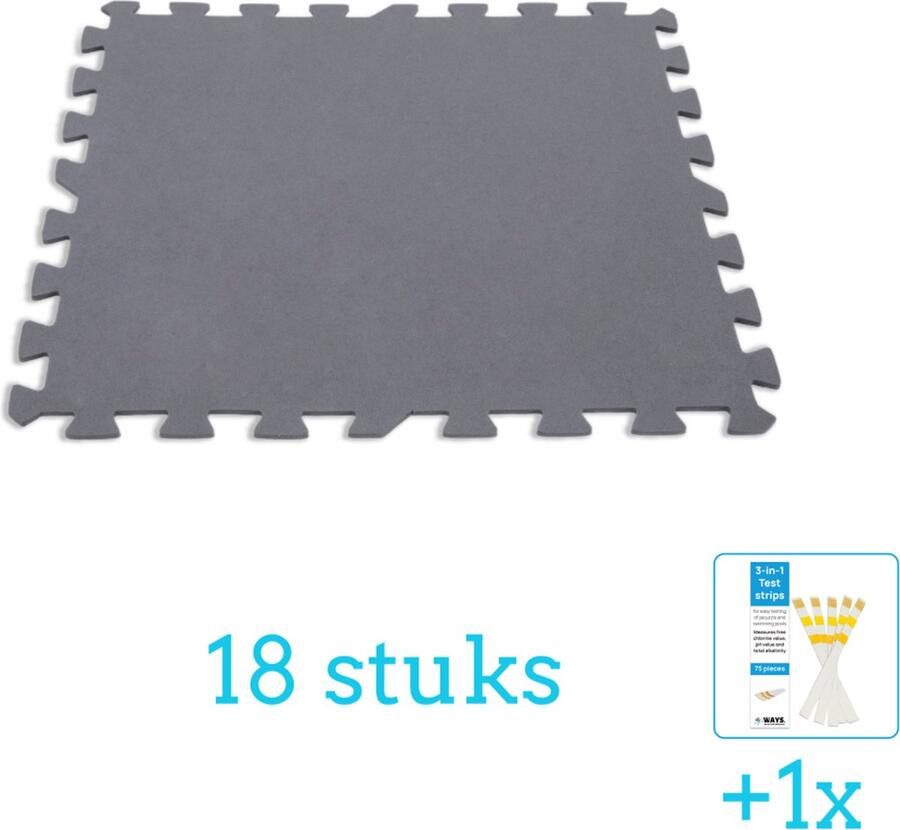 Intex Zwembadtegels 50x50 cm (8 Stuks per verpakking) Grijs 18 stuks Voordeelverpakking Inclusief WAYS Testrips (1 stuks)