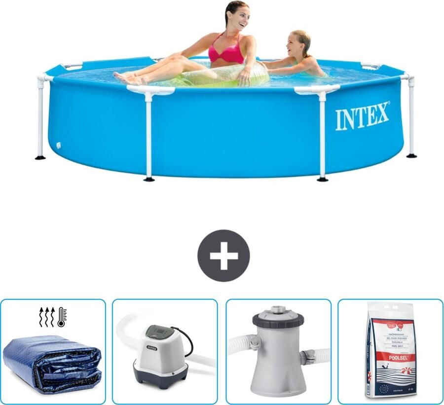Intex Metal Frame Intex Rond Frame Zwembad 244 x 51 cm Blauw Inclusief Solarzeil Zoutwatersysteem Zwembadfilterpomp Zwembadzout