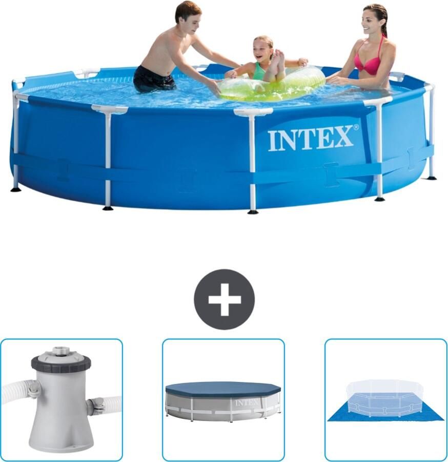 Intex Metal Frame Intex Rond Frame Zwembad 305 x 76 cm Blauw Inclusief Zwembadfilterpomp Afdekzeil Grondzeil
