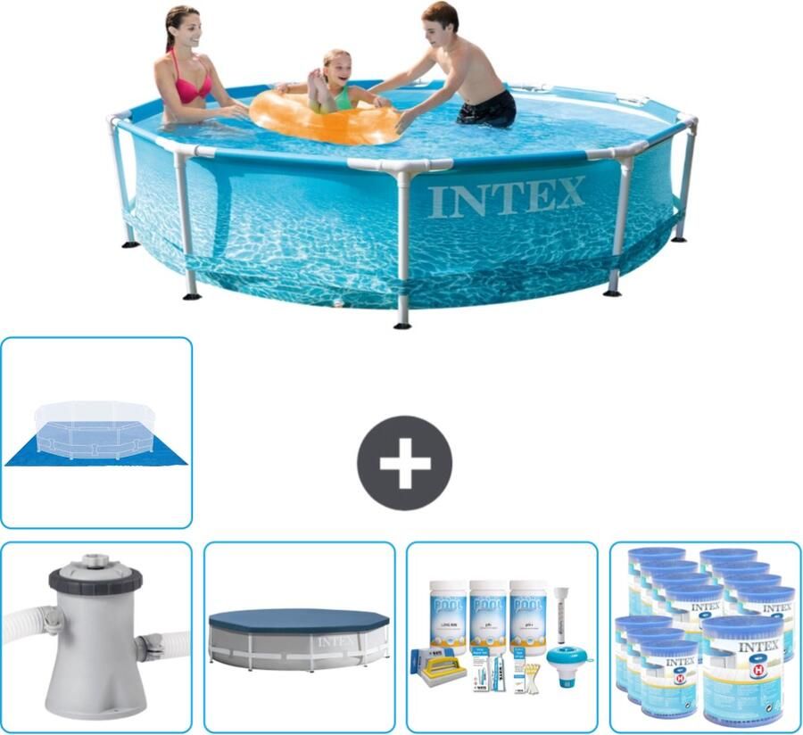 Intex Metal Frame Intex Rond Frame Zwembad 305 x 76 cm Waterprint Inclusief Pomp Afdekzeil Onderhoudspakket Filters Grondzeil