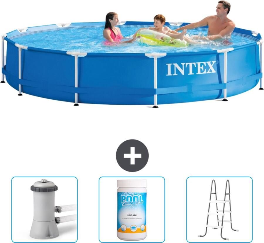 Intex Metal Frame Intex Rond Frame Zwembad 366 x 76 cm Blauw Inclusief Zwembadfilterpomp Chloor Ladder