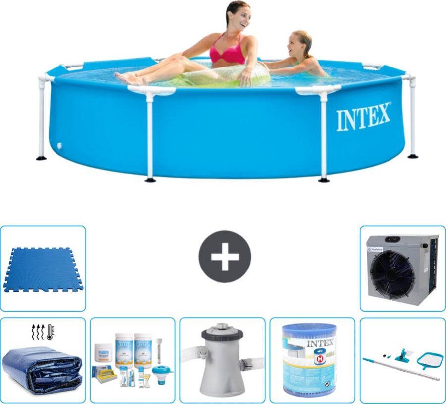 Intex Metal Frame Intex Rond Frame Zwembad 244 x 51 cm Blauw Inclusief Solarzeil Onderhoudspakket Zwembadfilterpomp Filter Schoonmaakset Vloertegels Warmtepomp