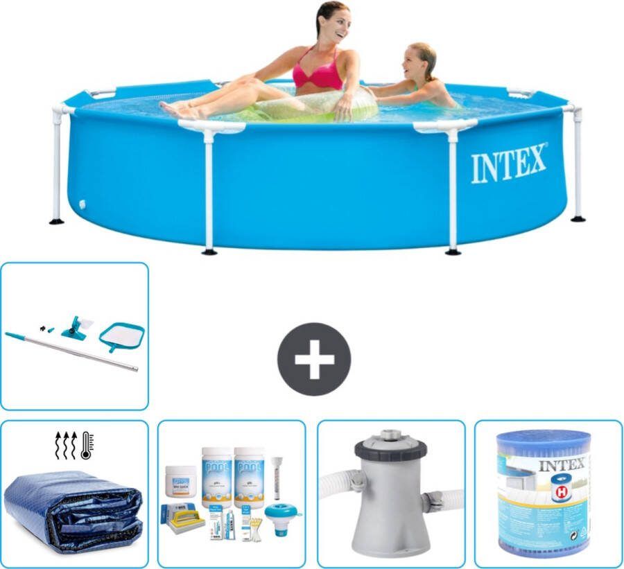 Intex Metal Frame Intex Rond Frame Zwembad 244 x 51 cm Blauw Inclusief Solarzeil Onderhoudspakket Zwembadfilterpomp Filter Schoonmaakset
