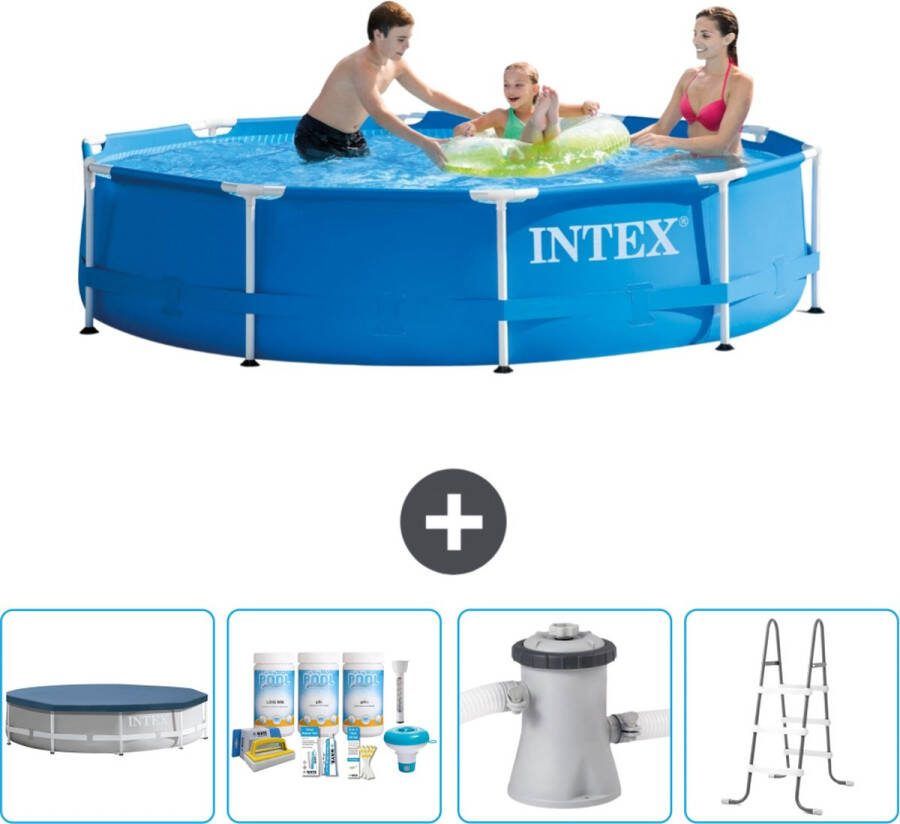 Intex Metal Frame Intex Rond Frame Zwembad 305 x 76 cm Blauw Inclusief Afdekzeil Onderhoudspakket Zwembadfilterpomp Ladder