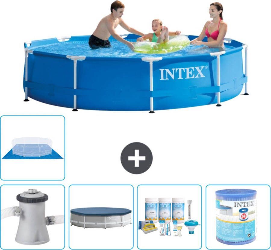 Intex Metal Frame Intex Rond Frame Zwembad 305 x 76 cm Blauw Inclusief Pomp Afdekzeil Onderhoudspakket Filter Grondzeil Warmtepomp