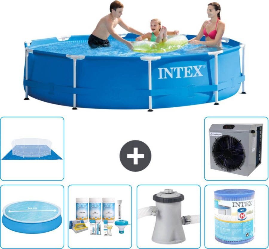Intex Metal Frame Intex Rond Frame Zwembad 305 x 76 cm Blauw Inclusief Solarzeil Onderhoudspakket Zwembadfilterpomp Filter Grondzeil Warmtepomp