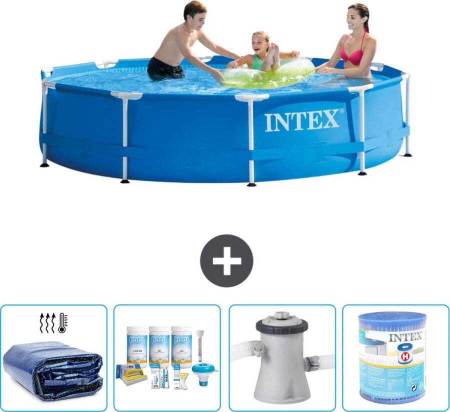 Intex Metal Frame Intex Rond Frame Zwembad 305 x 76 cm Blauw Inclusief Solarzeil Onderhoudspakket Zwembadfilterpomp Filter