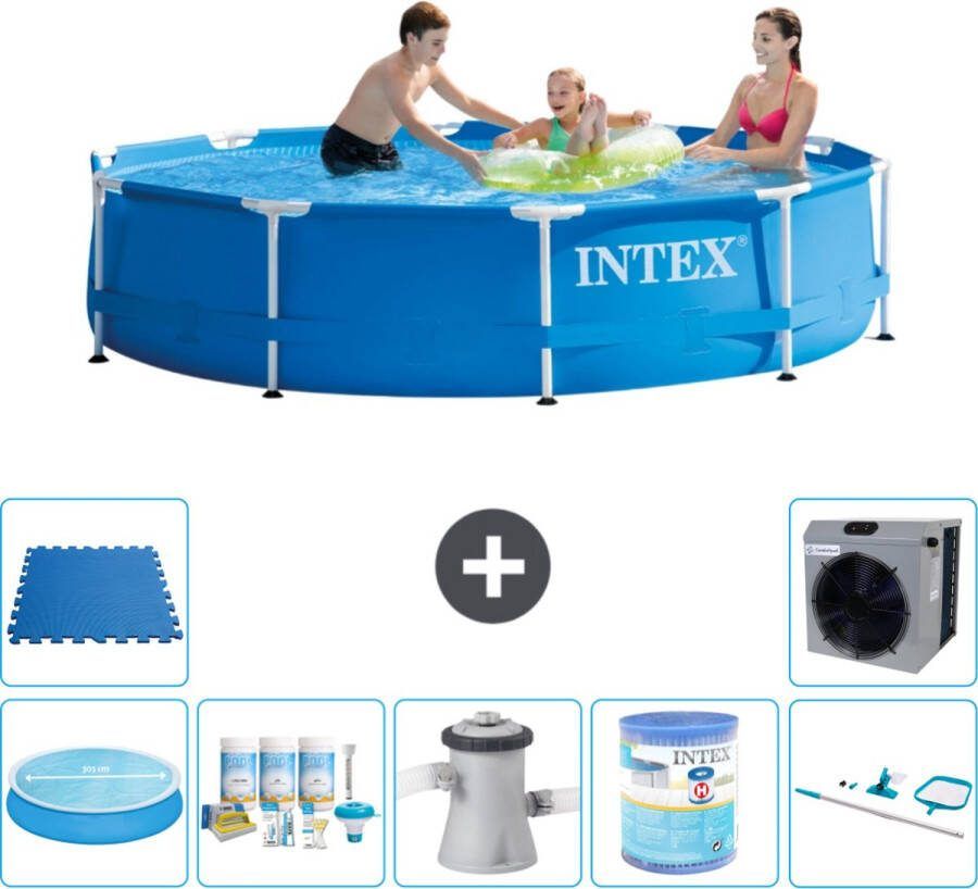 Intex Metal Frame Intex Rond Frame Zwembad 305 x 76 cm Blauw Inclusief Solarzeil Onderhoudspakket Zwembadfilterpomp Filter Schoonmaakset Vloertegels Warmtepomp