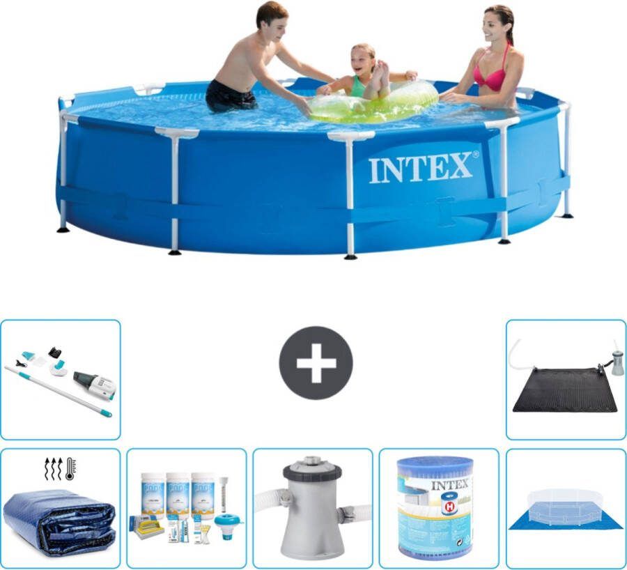 Intex Metal Frame Intex Rond Frame Zwembad 305 x 76 cm Blauw Inclusief Solarzeil Onderhoudspakket Zwembadfilterpomp Filter Grondzeil Stofzuiger Solar Mat