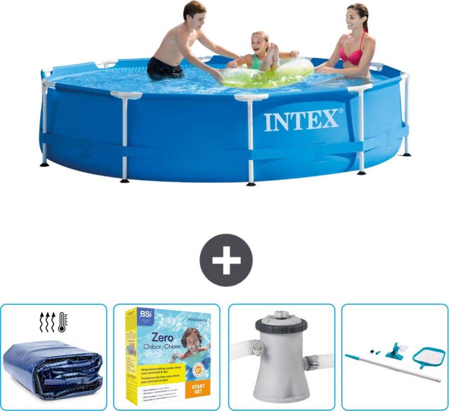 Intex Metal Frame Intex Rond Frame Zwembad 305 x 76 cm Blauw Inclusief Solarzeil Onderhoudspakket Zwembadfilterpomp Schoonmaakset