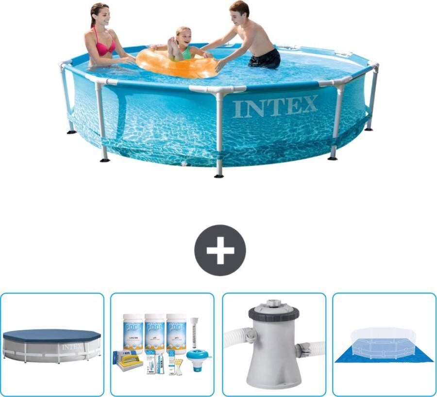 Intex Metal Frame Intex Rond Frame Zwembad 305 x 76 cm Waterprint Inclusief Afdekzeil Onderhoudspakket Zwembadfilterpomp Grondzeil
