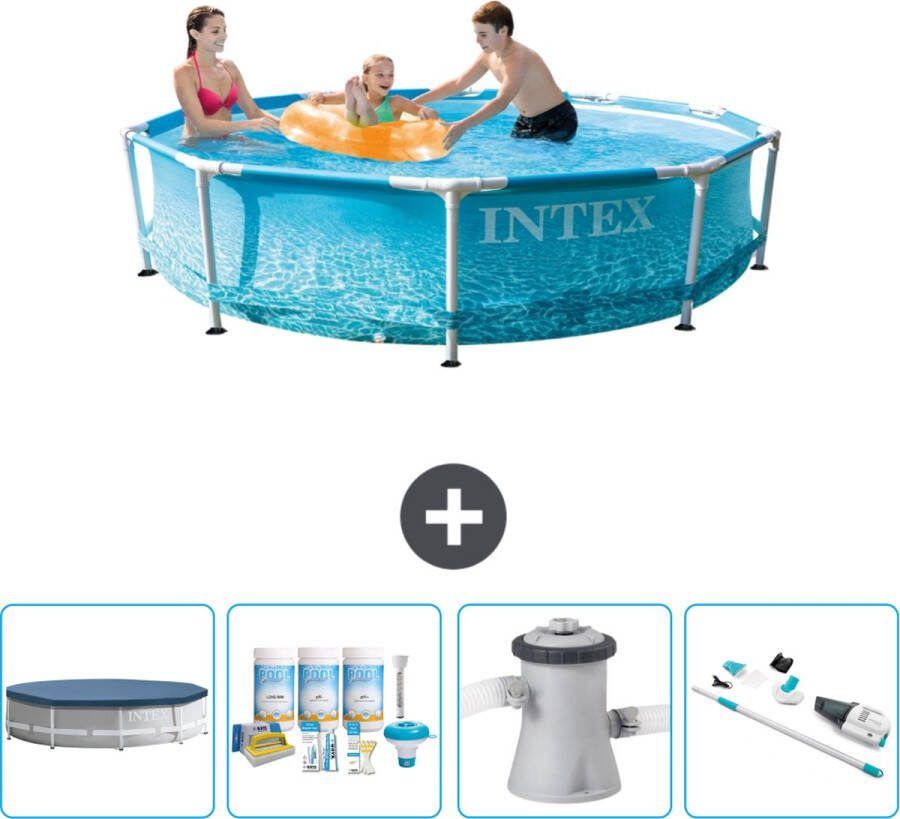 Intex Metal Frame Intex Rond Frame Zwembad 305 x 76 cm Waterprint Inclusief Afdekzeil Onderhoudspakket Zwembadfilterpomp Stofzuiger