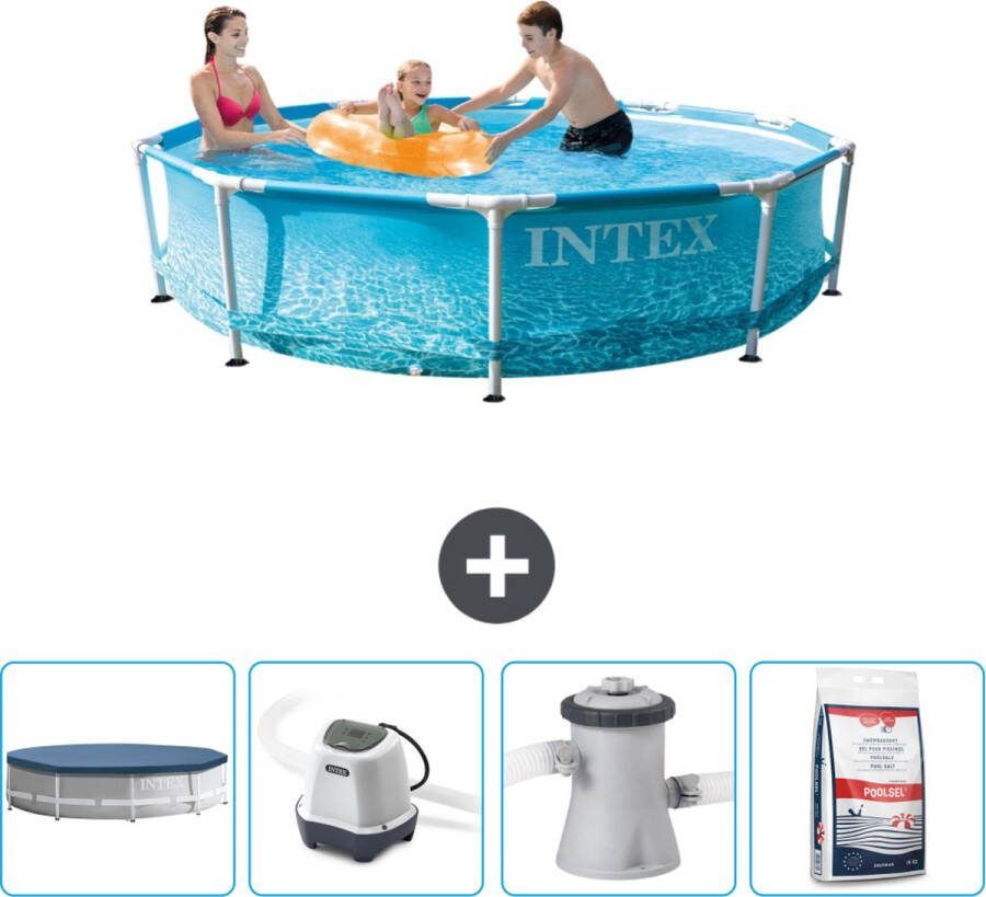 Intex Metal Frame Intex Rond Frame Zwembad 305 x 76 cm Waterprint Inclusief Afdekzeil Zoutwatersysteem Zwembadfilterpomp Zwembadzout