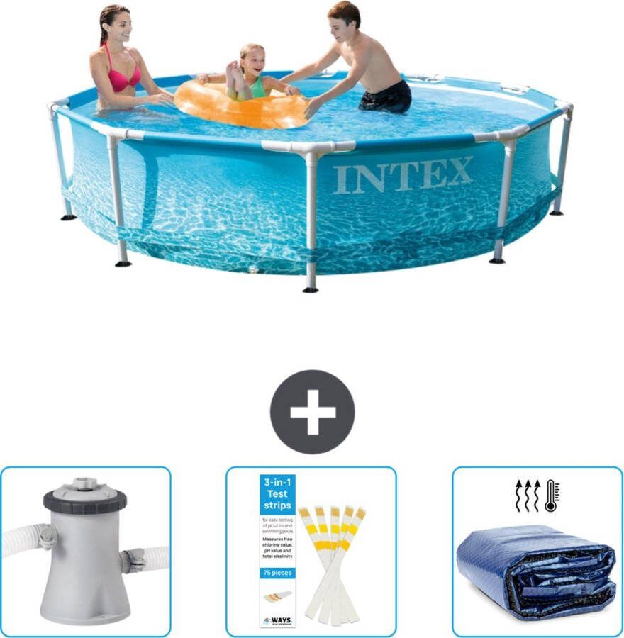 Intex Metal Frame Intex Rond Frame Zwembad 305 x 76 cm Waterprint Inclusief Zwembadfilterpomp Testrips Solarzeil