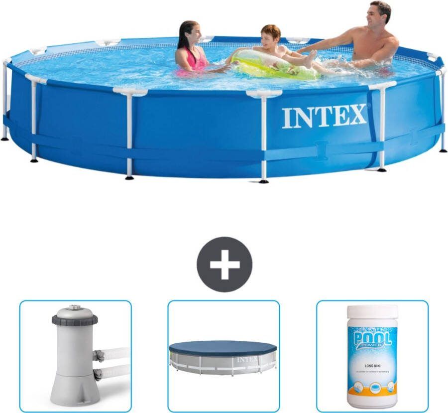 Intex Metal Frame Intex Rond Frame Zwembad 366 x 76 cm Blauw Inclusief Zwembadfilterpomp Afdekzeil Chloor