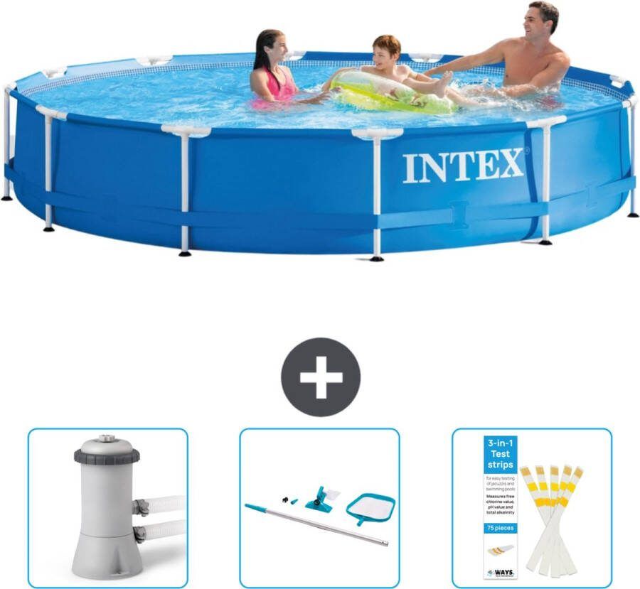 Intex Metal Frame Intex Rond Frame Zwembad 366 x 76 cm Blauw Inclusief Zwembadfilterpomp Schoonmaakset Testrips