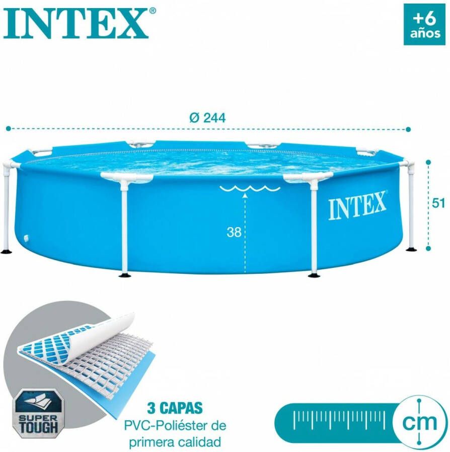 Intex Metalen Frame Familiezwembad 244 X 51 Cm Blauw Rond Gemakkelijk Te Monteren