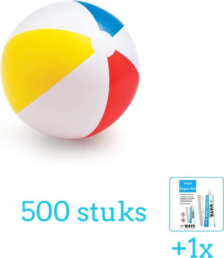 Intex Opblaasbare Strandbal Glossy Medium 51 cm 59020NP Diameter 51 cm 500 stuks Voordeelverpakking Inclusief WAYS Reparatiesetje (1 stuks)