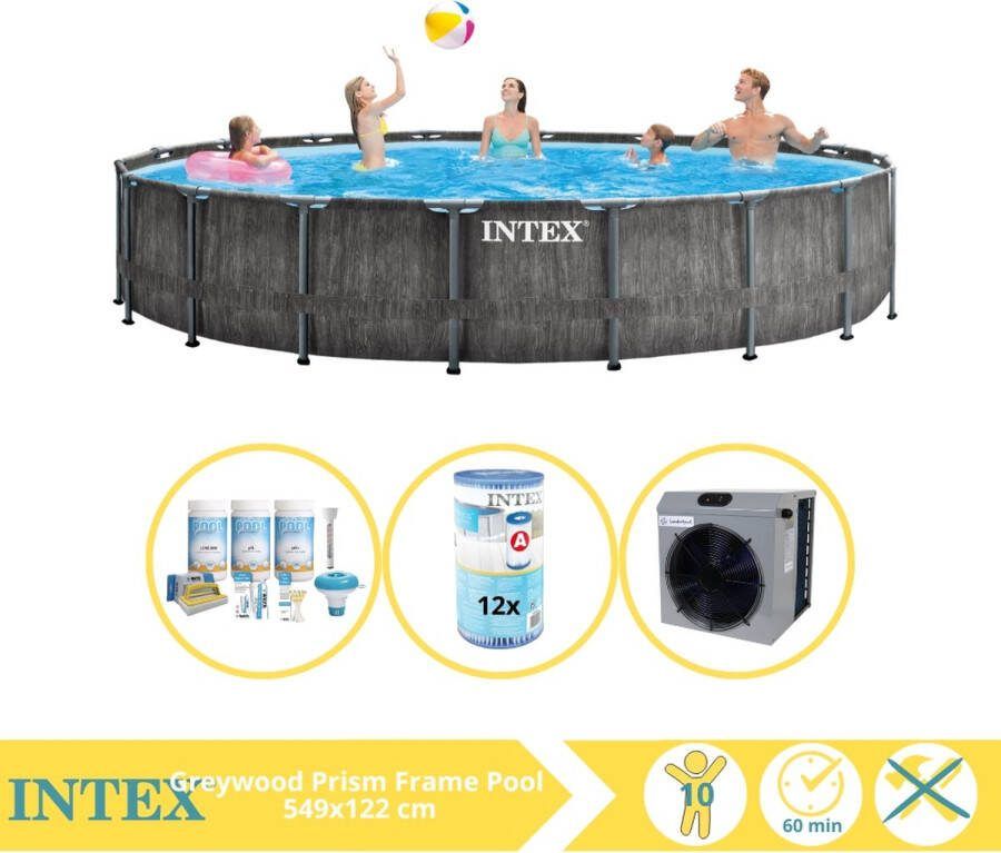Intex Prism Frame Greywood Zwembad Opzetzwembad 549x122 cm Inclusief Onderhoudspakket Filter en Warmtepomp CP