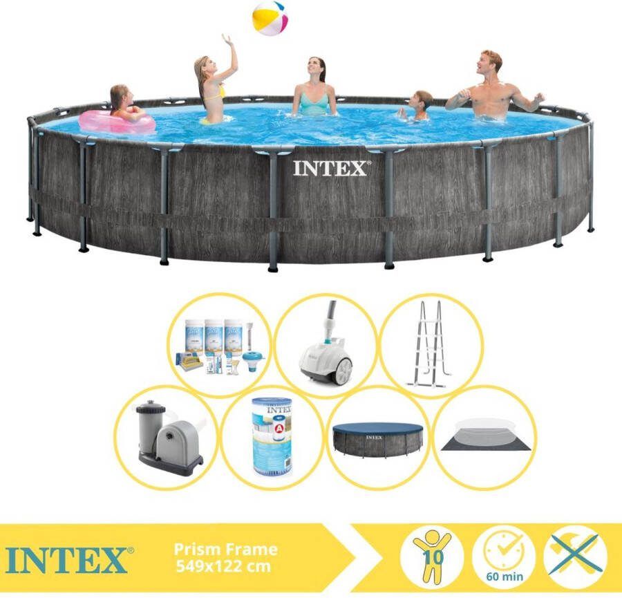 Intex Prism Frame Greywood Zwembad Opzetzwembad 549x122 cm Inclusief Onderhoudspakket Filter en Zwembad Stofzuiger