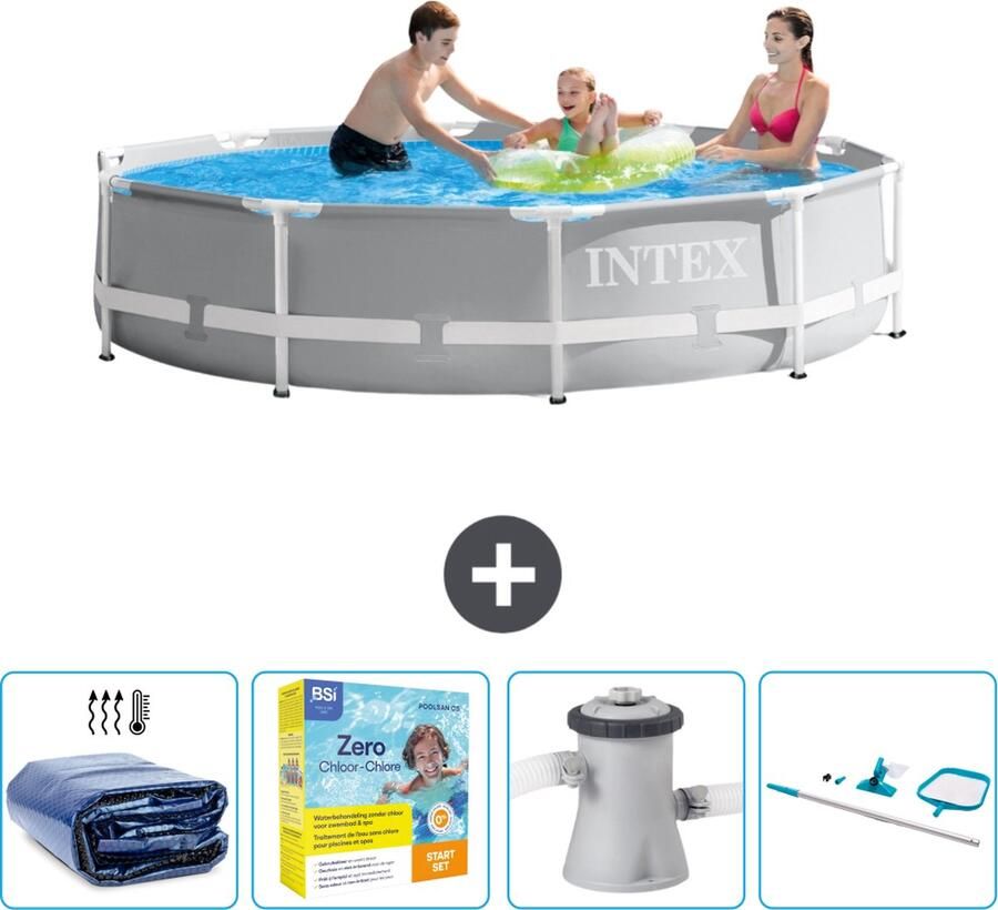 Intex Prism Frame Intex Rond Prism Frame Zwembad 305 x 76 cm Grijs Inclusief Solarzeil Onderhoudspakket Zwembadfilterpomp Schoonmaakset