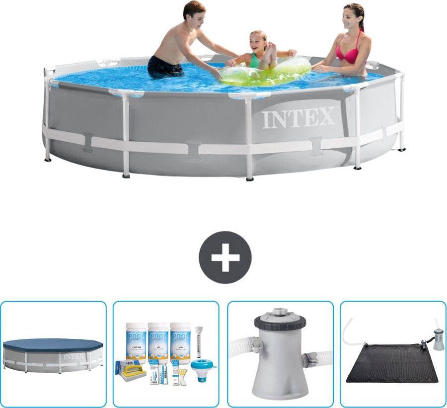 Intex Prism Frame Intex Rond Prism Frame Zwembad 305 x 76 cm Grijs Inclusief Afdekzeil Onderhoudspakket Zwembadfilterpomp Solar Mat