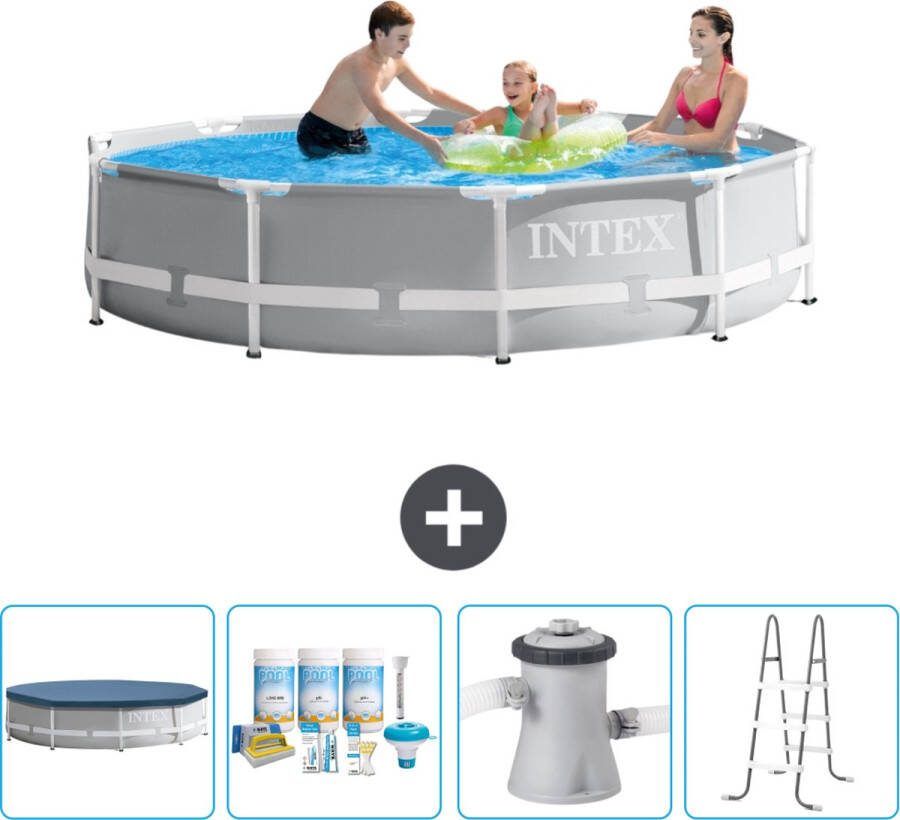 Intex Prism Frame Intex Rond Prism Frame Zwembad 305 x 76 cm Grijs Inclusief Afdekzeil Onderhoudspakket Zwembadfilterpomp Ladder