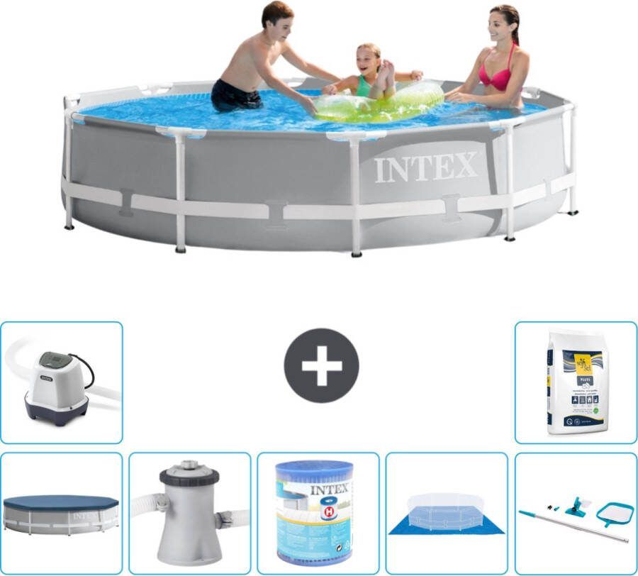 Intex Prism Frame Intex Rond Prism Frame Zwembad 305 x 76 cm Grijs Inclusief Afdekzeil Zwembadfilterpomp Filter Grondzeil Schoonmaakset Zoutwatersysteem Zwembadzout