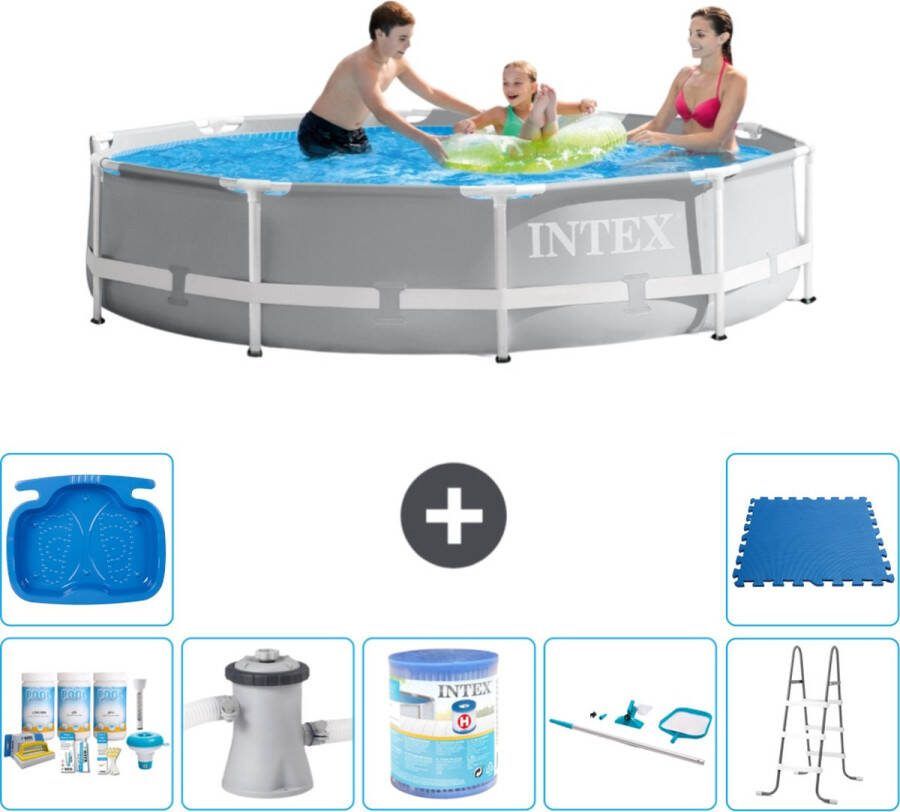 Intex Prism Frame Intex Rond Prism Frame Zwembad 305 x 76 cm Grijs Inclusief Onderhoudspakket Zwembadfilterpomp Filter Schoonmaakset Ladder Voetenbad Vloertegels