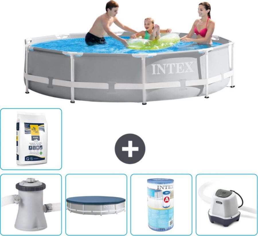 Intex Prism Frame Intex Rond Prism Frame Zwembad 305 x 76 cm Grijs Inclusief Pomp Afdekzeil Filter Zoutwatersysteem Zwembadzout