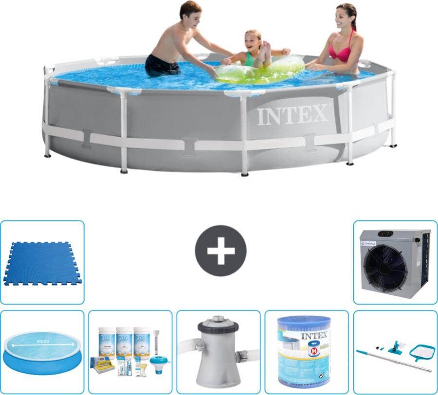 Intex Prism Frame Intex Rond Prism Frame Zwembad 305 x 76 cm Grijs Inclusief Solarzeil Onderhoudspakket Zwembadfilterpomp Filter Schoonmaakset Vloertegels Warmtepomp