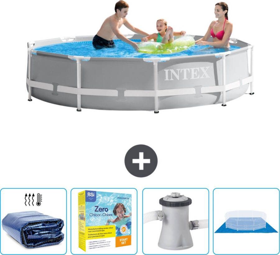 Intex Prism Frame Intex Rond Prism Frame Zwembad 305 x 76 cm Grijs Inclusief Solarzeil Onderhoudspakket Zwembadfilterpomp Grondzeil