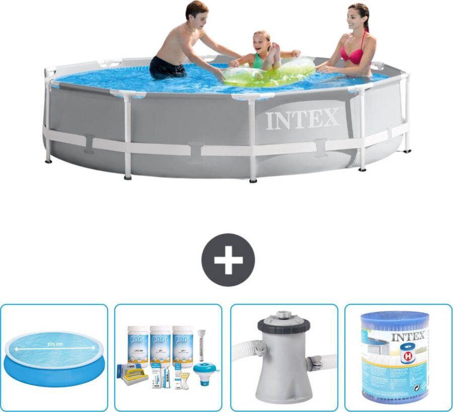 Intex Prism Frame Intex Rond Prism Frame Zwembad 305 x 76 cm Grijs Inclusief Solarzeil Onderhoudspakket Zwembadfilterpomp Filter