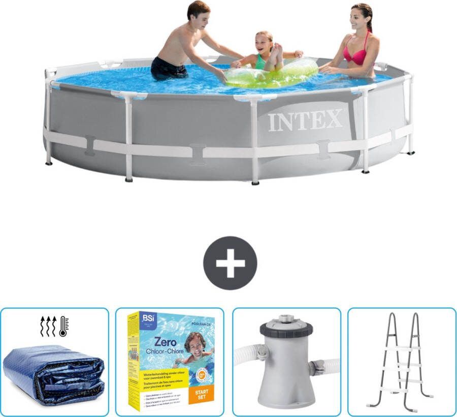 Intex Prism Frame Intex Rond Prism Frame Zwembad 305 x 76 cm Grijs Inclusief Solarzeil Onderhoudspakket Zwembadfilterpomp Ladder