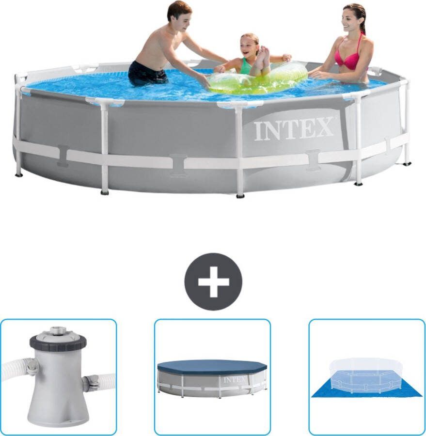 Intex Prism Frame Intex Rond Prism Frame Zwembad 305 x 76 cm Grijs Inclusief Zwembadfilterpomp Afdekzeil Grondzeil