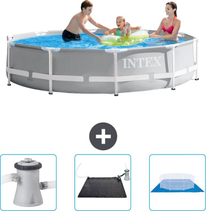 Intex Prism Frame Intex Rond Prism Frame Zwembad 305 x 76 cm Grijs Inclusief Zwembadfilterpomp Solar Mat Grondzeil