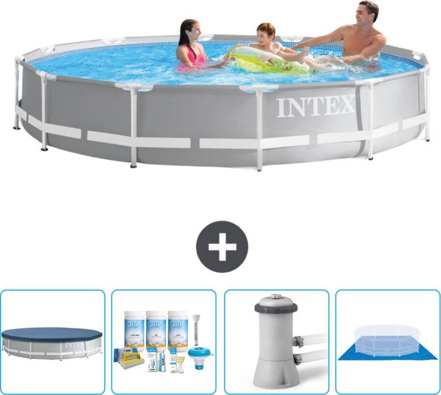 Intex Prism Frame Intex Rond Prism Frame Zwembad 366 x 76 cm Grijs Inclusief Afdekzeil Onderhoudspakket Zwembadfilterpomp Grondzeil
