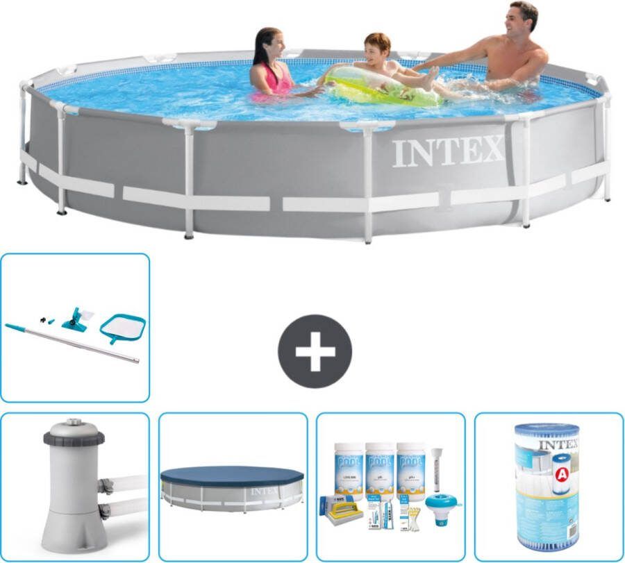 Intex Prism Frame Intex Rond Prism Frame Zwembad 366 x 76 cm Grijs Inclusief Pomp Afdekzeil Onderhoudspakket Filter Schoonmaakset