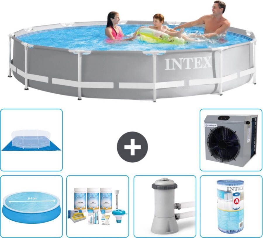 Intex Prism Frame Intex Rond Prism Frame Zwembad 366 x 76 cm Grijs Inclusief Solarzeil Onderhoudspakket Zwembadfilterpomp Filter Grondzeil Warmtepomp