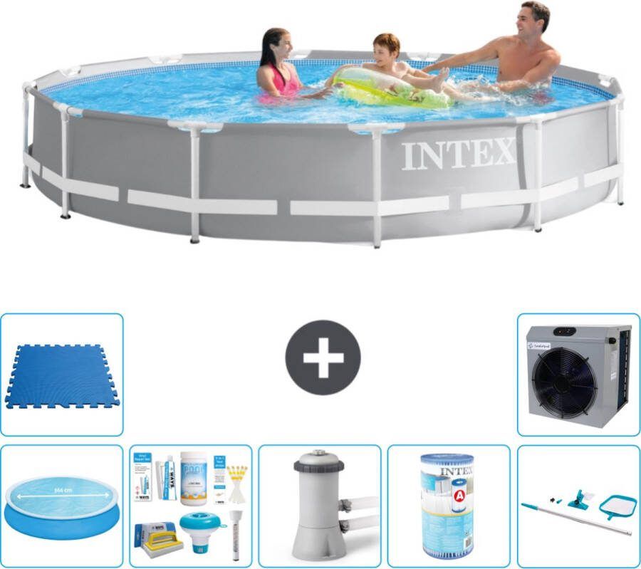Intex Prism Frame Intex Rond Prism Frame Zwembad 366 x 76 cm Grijs Inclusief Solarzeil Onderhoudspakket Zwembadfilterpomp Filter Schoonmaakset Vloertegels Warmtepomp