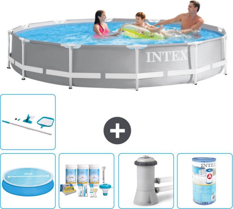 Intex Prism Frame Intex Rond Prism Frame Zwembad 366 x 76 cm Grijs Inclusief Solarzeil Onderhoudspakket Zwembadfilterpomp Filter Schoonmaakset